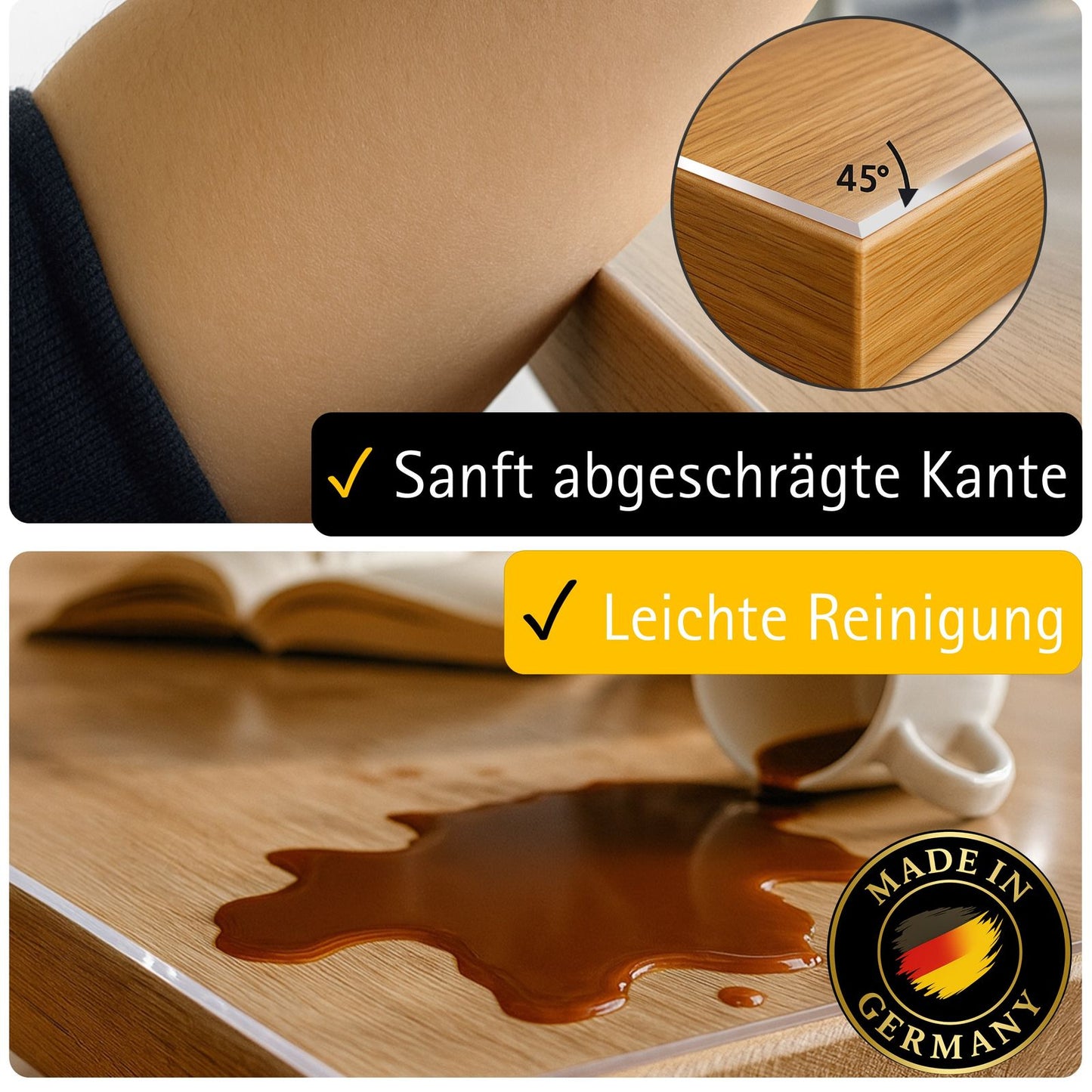 Tischfolie transparent 2,0mm – PVC Tischschutz-Folie optional mit 45° Schrägkante, wasserdicht & robust – Tischdecke gegen Kratzer und Flecken