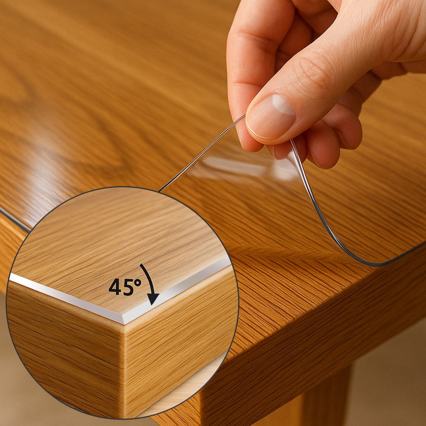 Tischfolie transparent 2,0mm – PVC Tischschutz-Folie optional mit 45° Schrägkante, wasserdicht & robust – Tischdecke gegen Kratzer und Flecken