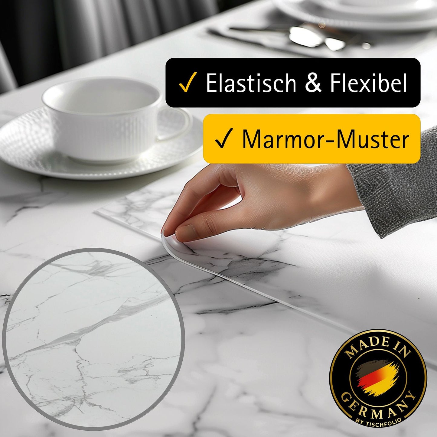 Marmor Tischfolie 1,5mm – PVC Tischschutz in Marmor-Optik, wasserfest & passgenau