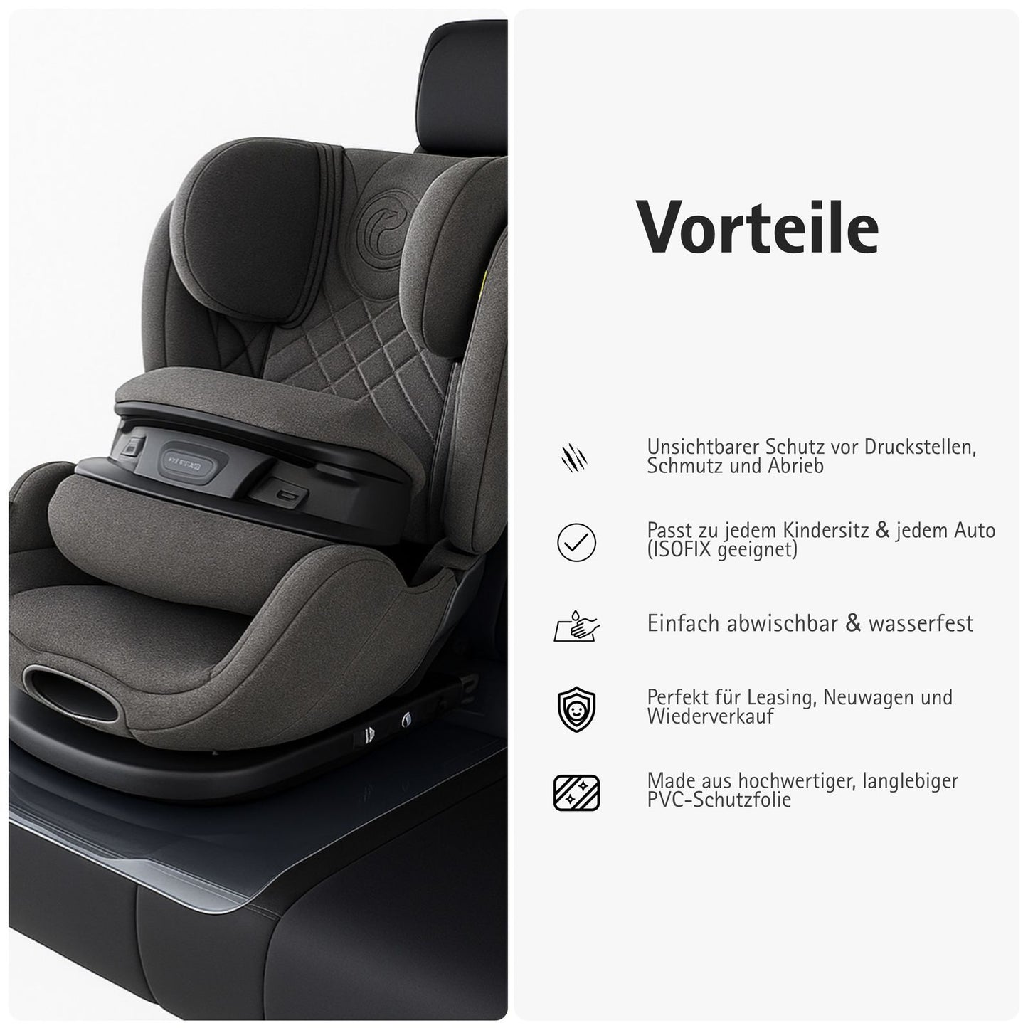 Sitzschutz für Kindersitze – unsichtbarer Schutz vor Abdrücken & Schmutz (transparent, ISOFIX geeignet)