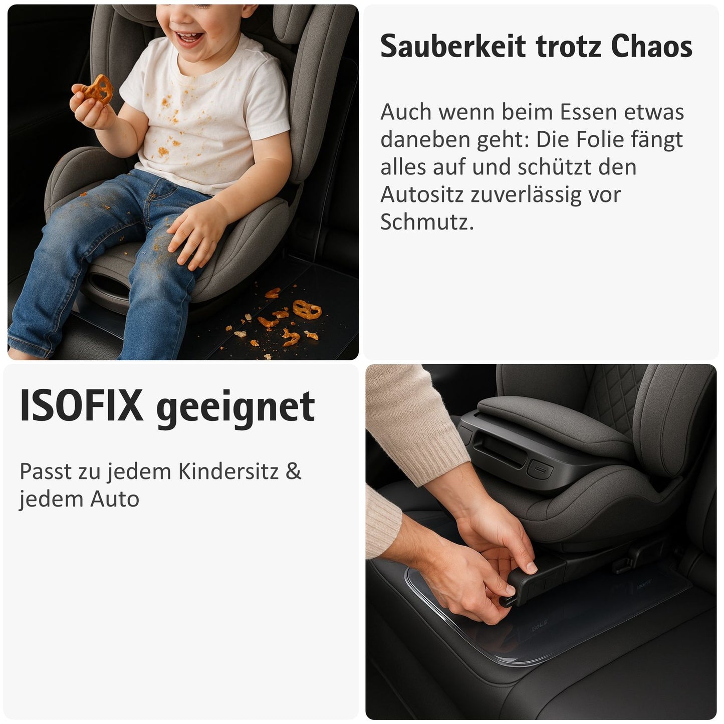 Sitzschutz für Kindersitze – unsichtbarer Schutz vor Abdrücken & Schmutz (transparent, ISOFIX geeignet)