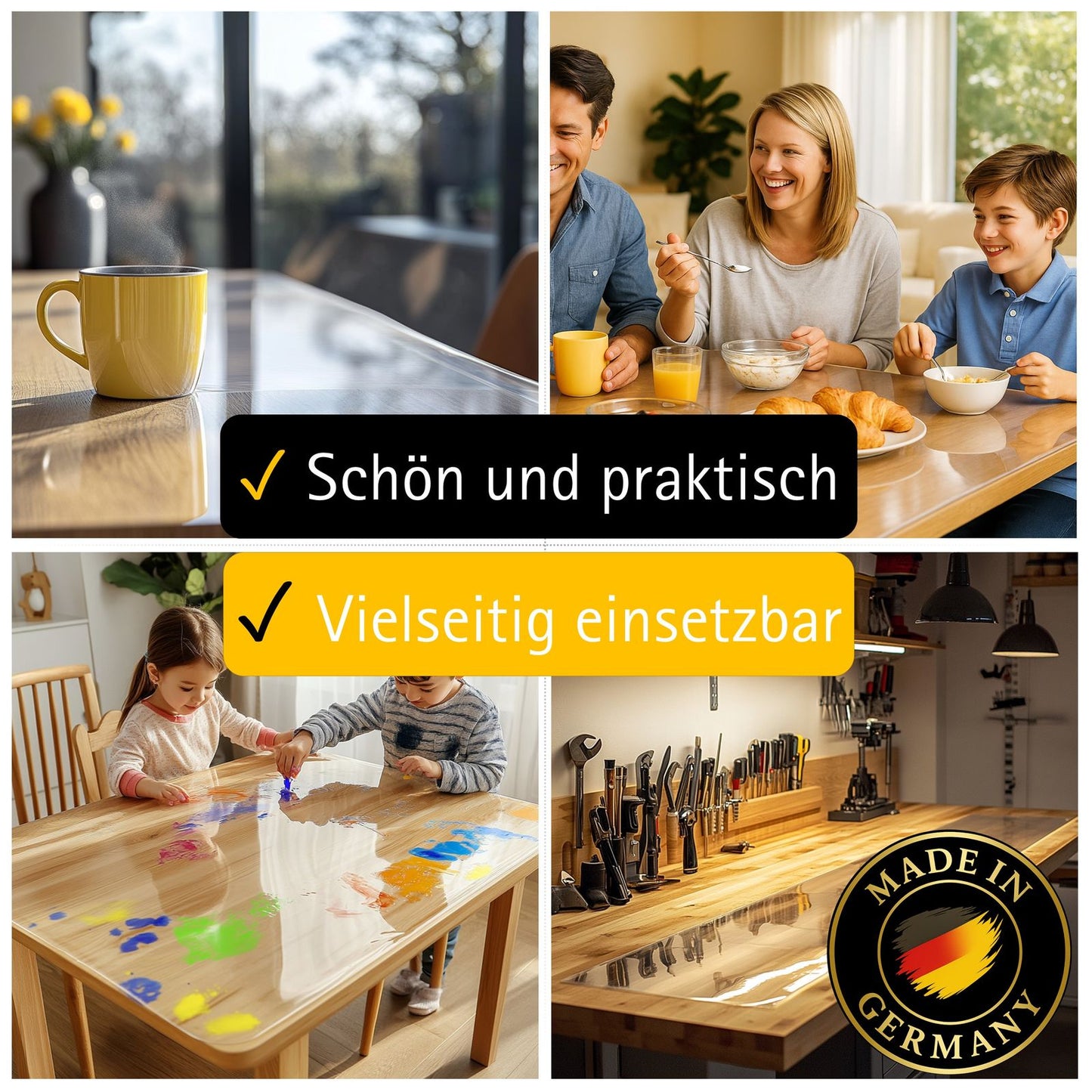 Tischfolie transparent 1,5mm – PVC Tischschutz-Folie optional mit Schrägkante, wasserdicht & robust – Tischdecke gegen Kratzer und Flecken