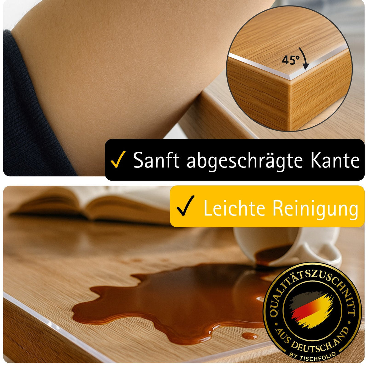 Tischfolie transparent 2,0mm – PVC Tischschutz-Folie optional mit 45° –