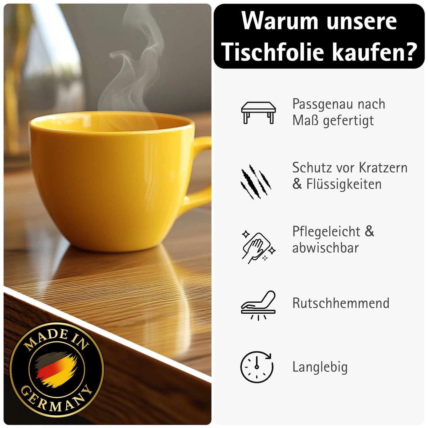 Tischfolie transparent 1,5mm – PVC Tischschutz-Folie optional mit Schrägkante, wasserdicht & robust – Tischdecke gegen Kratzer und Flecken