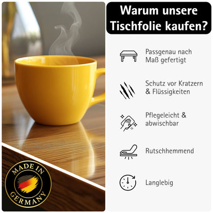 Tischfolie transparent 1,5mm – PVC Tischschutz-Folie optional mit Schrägkante, wasserdicht & robust – Tischdecke gegen Kratzer und Flecken