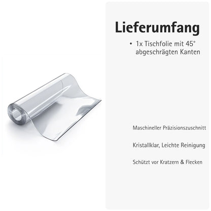 Tischfolie transparent 1,5mm – PVC Tischschutz-Folie optional mit Schrägkante, wasserdicht & robust – Tischdecke gegen Kratzer und Flecken
