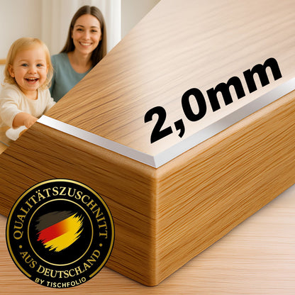 Tischfolie transparent 2,0mm – PVC Tischschutz-Folie optional mit 45° –