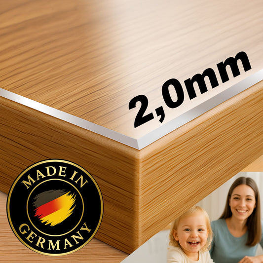 Tischfolie transparent 2,0mm – PVC Tischschutz-Folie optional mit 45° Schrägkante, wasserdicht & robust – Tischdecke gegen Kratzer und Flecken