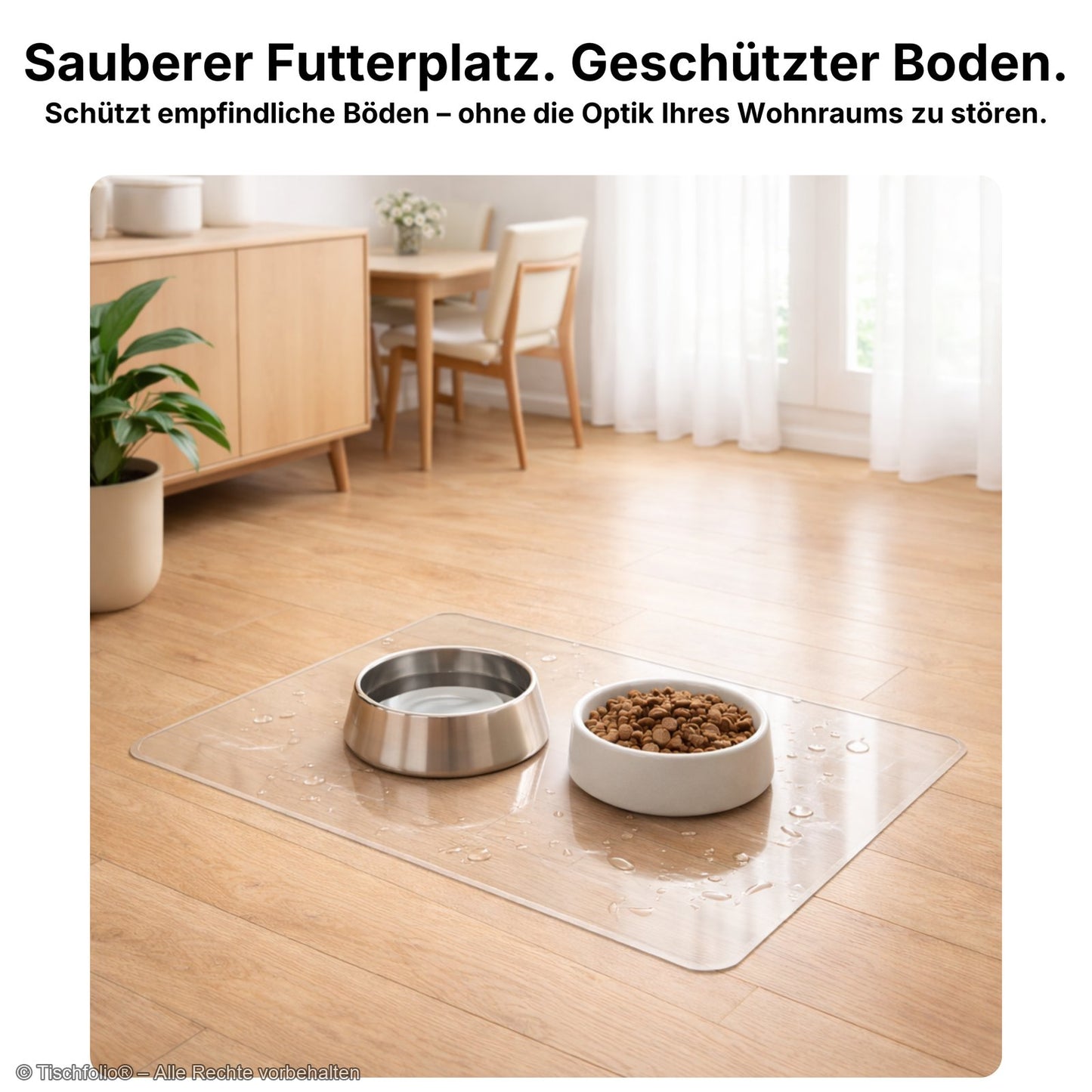 Transparente Bodenschutzmatte für Futterplätze – 2 mm stark | Für Hunde & Katzen
